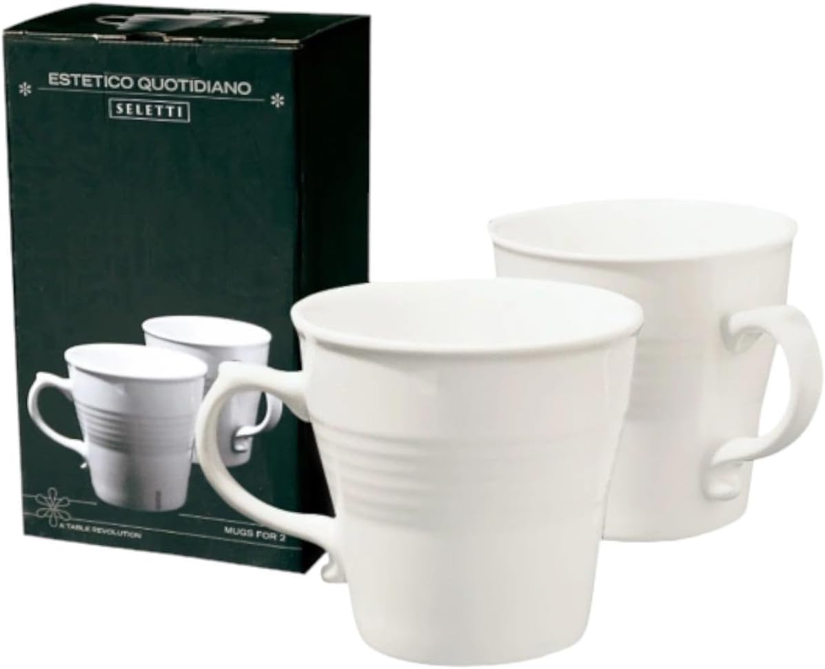 Seletti Set 2 Mug Cups in Porcelain Ø cm. 10.2 H. 10, White, 10.2 x 10.2 x 10 cm