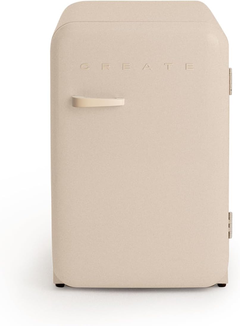 CREATE Retro Fridge 83.5 Sand Fridge in Sand, Handle Sand / 98 W, Low Consumption, 2 Shelves, Temperature Control, Bottle Holder, 56 x 54 x 84 cm