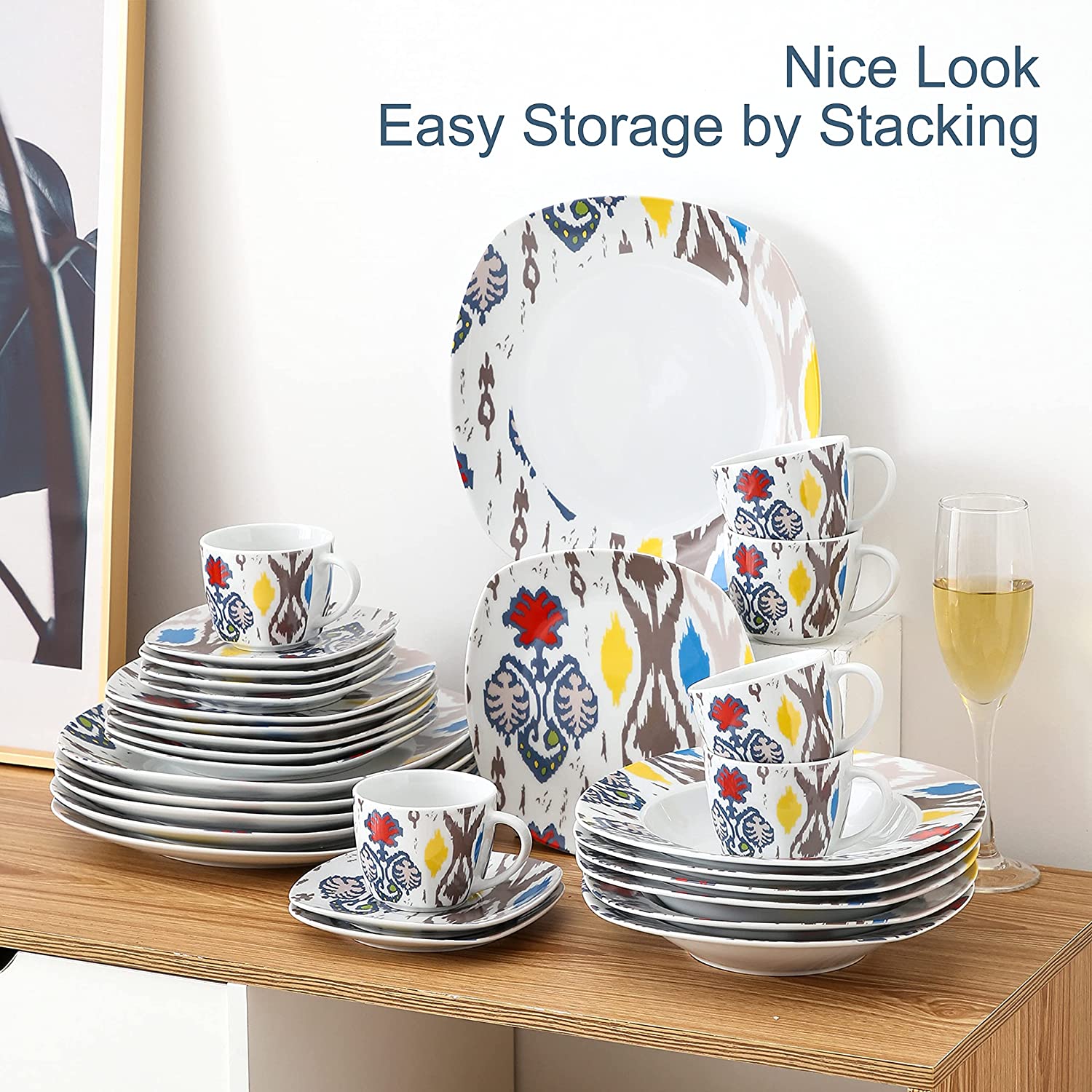 VEWEET Dinner Service 30 Pieces | Crockery Set Includes Coffee Cups, Saucer, Dessert Plate, Dinner Plate and Soup Plate | Complete Service for 6 People