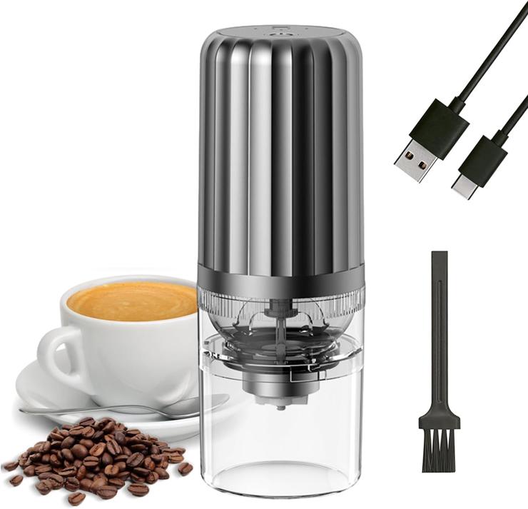Besmall Electric Coffee Grinder, Portable Rechargeable Electric Coffee Grinder for Coffee Beans, Capacity 30 g, Coffee Mill, Adjustable Coarseness (Grey)