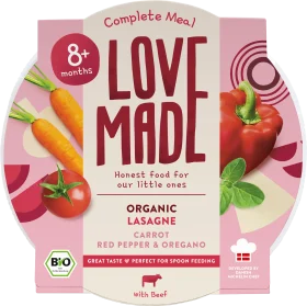 LoveMade Organics Lasagne menu with carrots, peppers, oregano, from 8 months, 185 g