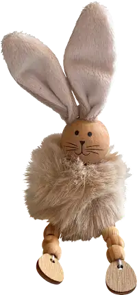 Dekorieren & Einrichten Wooden bunny with fur ball body, fabric ears & pearl legs, light brown, 1 piece