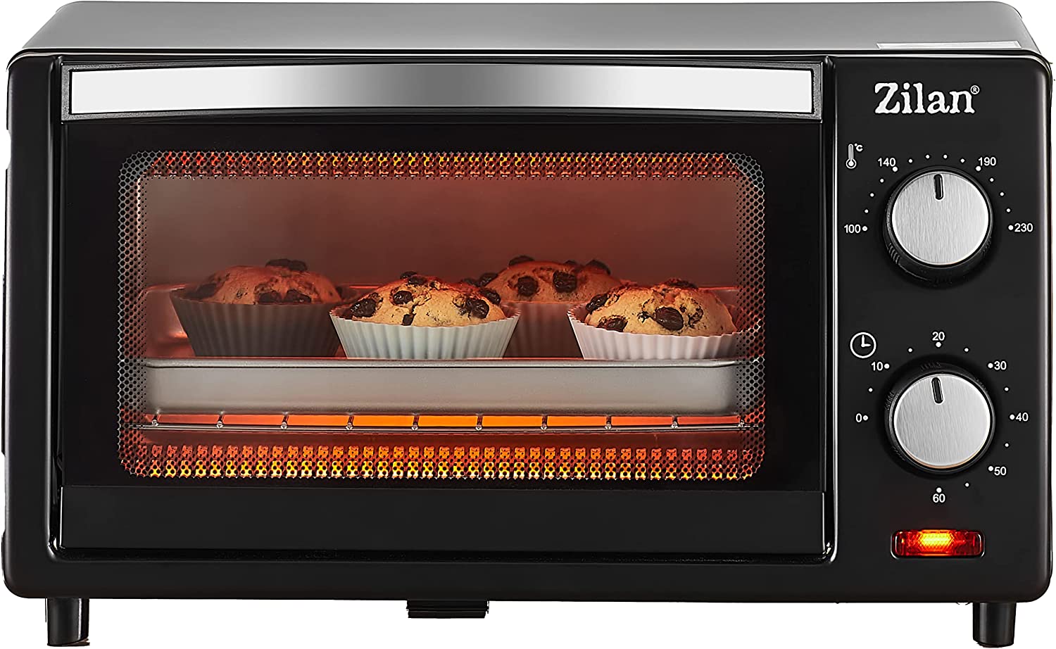 Zilan Mini Oven 9 Litres | 800 Watt | 60°-230°C | Timer | Hinged Crumb Tray | Mini Oven | Small Oven | Mini Oven | Camping Oven