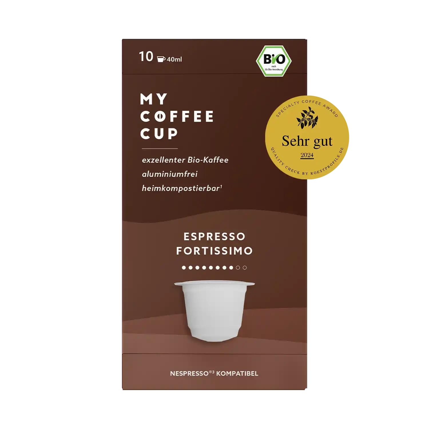 MY-COFFEE CUP My Coffee Cup - ESPRESSO FORTISSIMO - Organic Coffee 3 Packs for Nespresso®³ Capsule Machines I 100% Home and Garden Compostable I Sustainable - 0% Aluminum