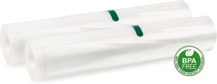 Emerio PART-131445 Professional Foil Rolls | 2 rolls of 28 x 500 cm | Suitable for Standard Vacuum Sealers | Strong & Tearproof | Aroma Proof | Sous Vide - Microwave - Cooking, BPA-Free Plastic