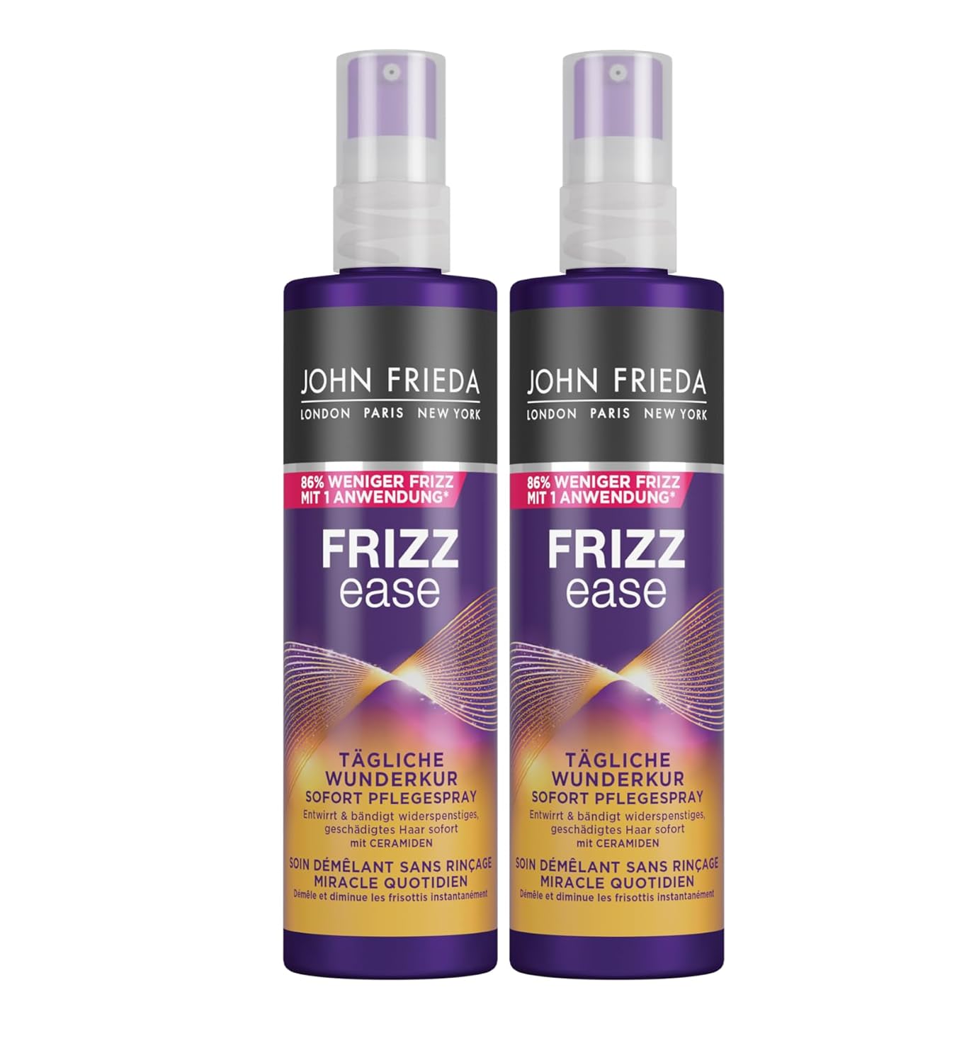 John Frieda Frizz Ease Daily Miracle Treatment Instant Care Spray - Pack of 2 (2 x 200 ml) - Value Pack - Nourishes & Detangles Unruly Hair - For Healthy-Looking & Visibly Repaired Hair