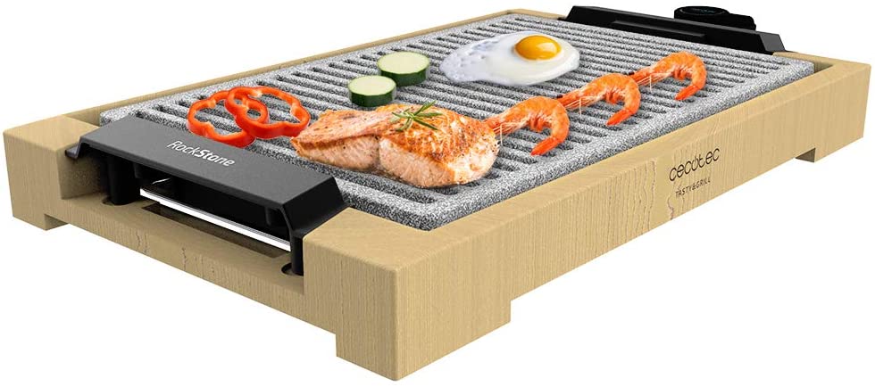 Cecotec Tasty & Grill 2000 Bamboo LineStone, Power 2000 W, Bamboo Frame, Thermostat, Grill Surface, RockStone Coating, Dishwasher Safe