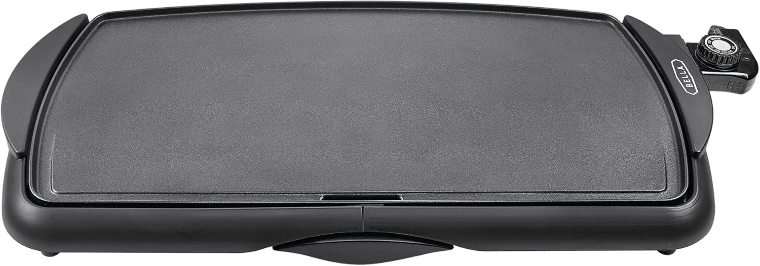 bella Electric Ceramic Titanium Griddle, Non-Stick Coating, Large Submersible Cooking Surface and Removable Grease Tray, Adjustable Temperature, PTFE and PFOA Free, 27cm x 51cm, Black