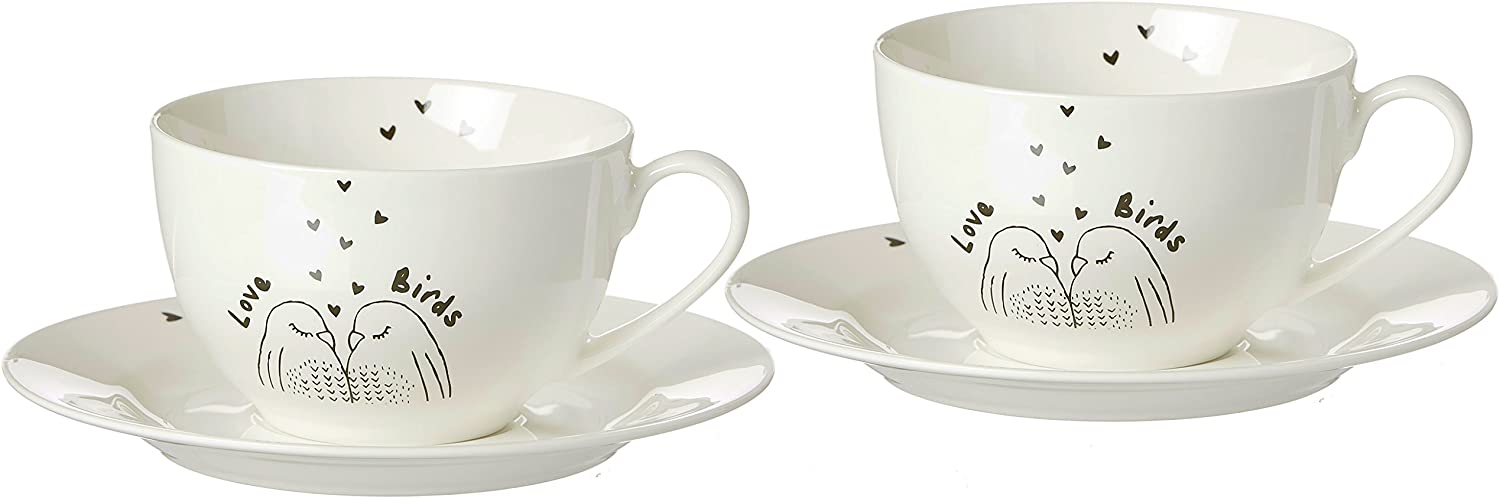 Ritzenhoff & Breker Zauberwerk Lovebirds Cappuccino Set of 4 250 ml Porcelain