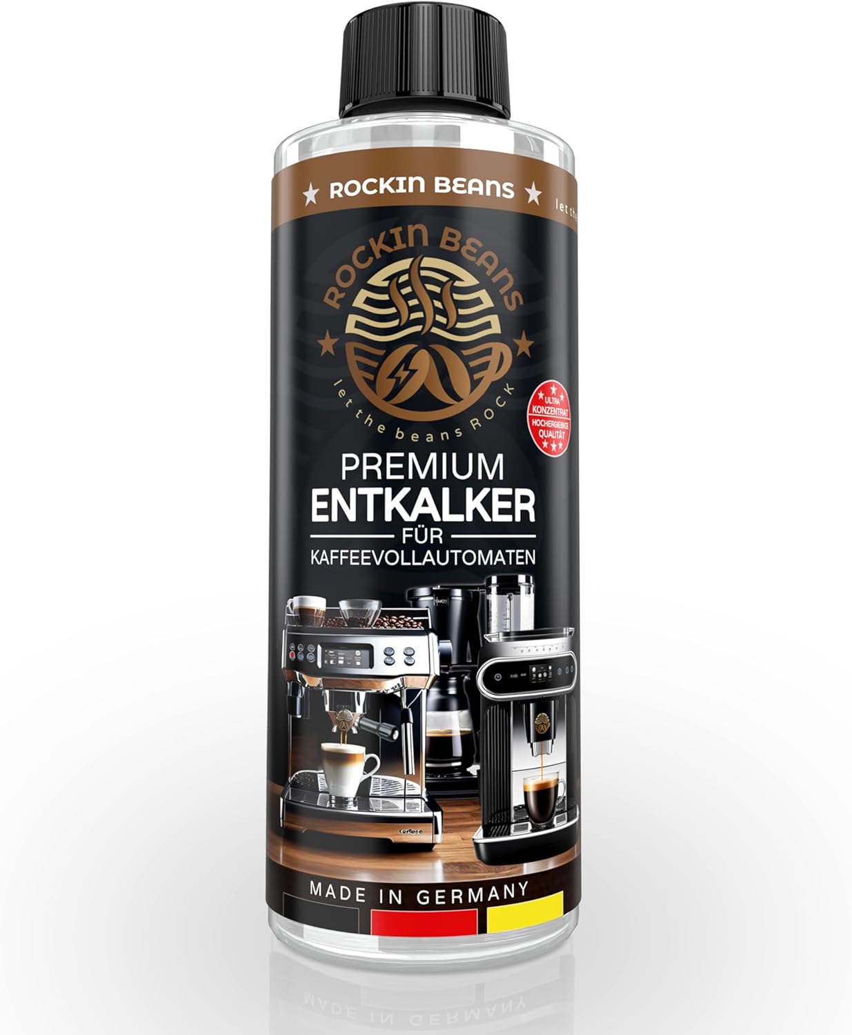 ROCKIN BEANS Descaler for fully automatic coffee machines and coffee machines, universal alkaline remover - compatible with all popular brands (0.5 liters)