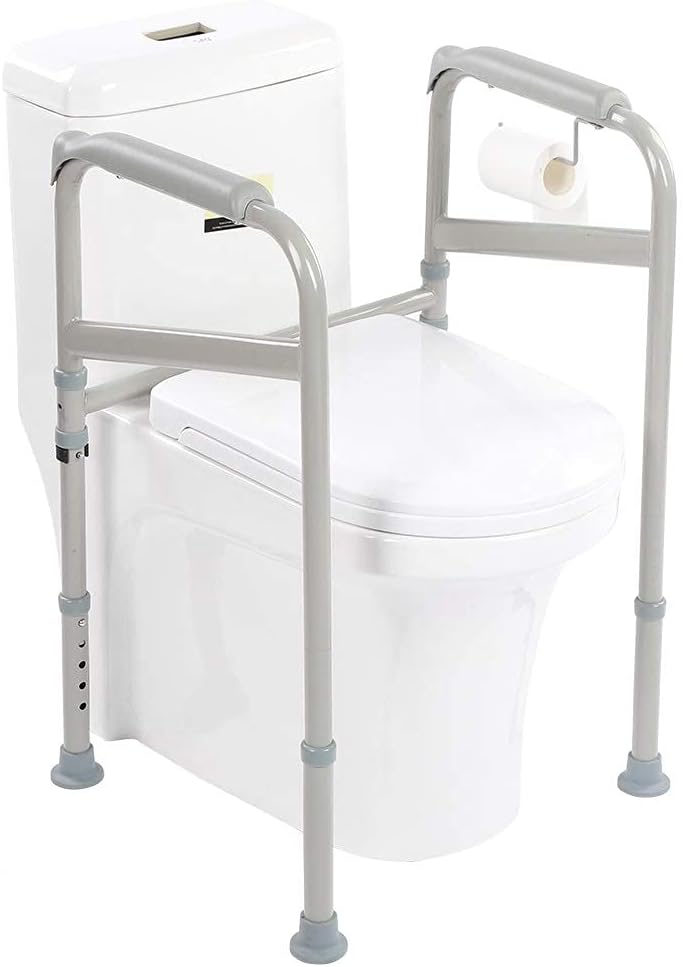 Ejoyous Store Toilet Standing Aid, Carbon Steel Toilet Support Frame Grab Bar with Non-Slip Handrails and Foot Pads for Elderly, Disabled and Pregnant Women Aid
