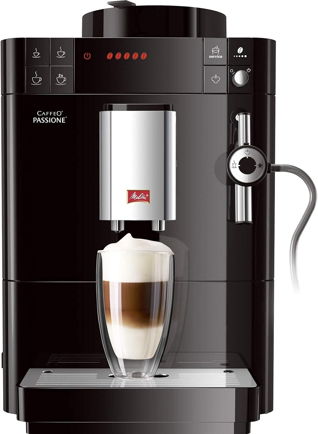 Amazon Renewed Melitta Passione F530-102 Coffee Machine with Grinder, Coffee Beans, Milk System, Automatic Cleaning, Customisable, 15 Bar, Black (Refurbished)