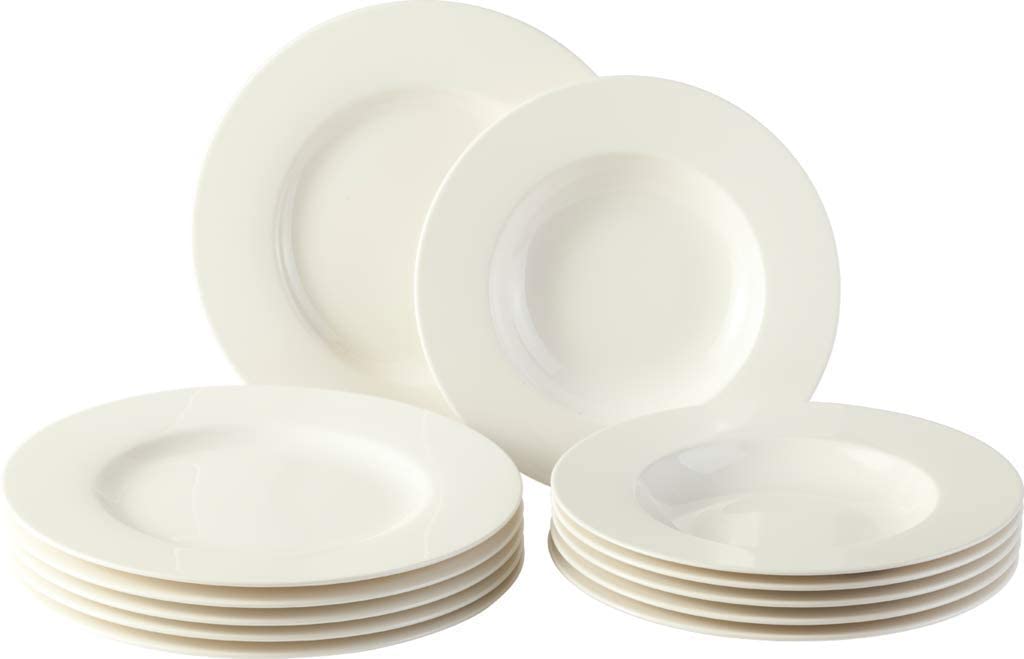 Villeroy & Boch vivo by Villeroy and Boch Group Basic White Dinner Service for Celebrations, 12 Pieces, Premium Porcelain, White, Dishwasher Safe