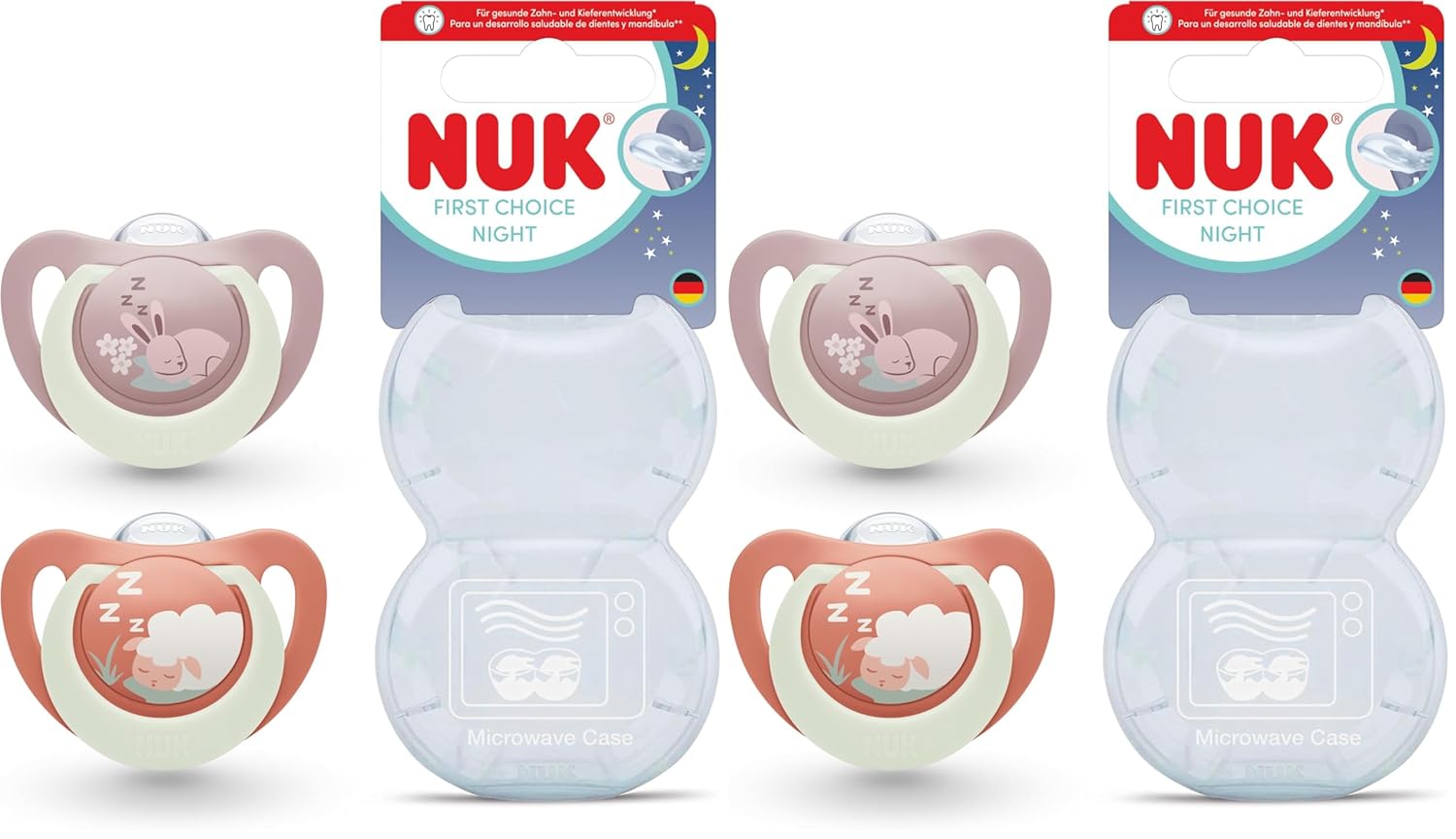NUK First Choice Night Baby Pacifier | 0-6 Months | Glow in the Dark Orthodontic Soothers | Soothes 99% of Babies** | Rabbit/Sheep | 0-2 Pack (Pack of 2)