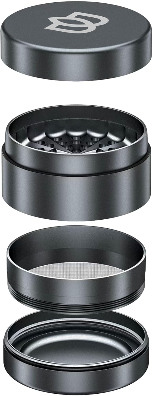 Bloomint Store Bloomint Apollo Aluminum Grinder Metal Gray 63 mm 4-Piece Grinder Large for Herbs, Spices and Herbs, Crusher with Pollen Compartment