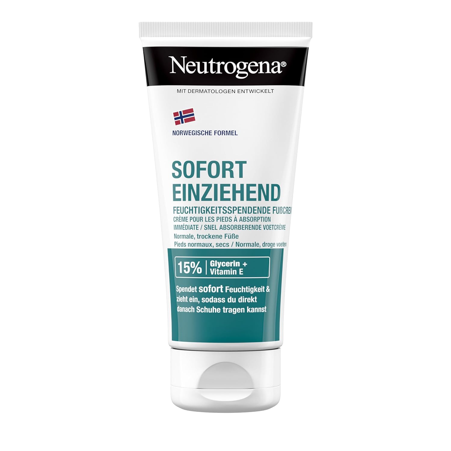 Neutrogena Norwegian formula immediately absorbing foot cream (100 ml) for normal & dry feet, moisturizing foot care cream with 15% glycerin + vitamin E