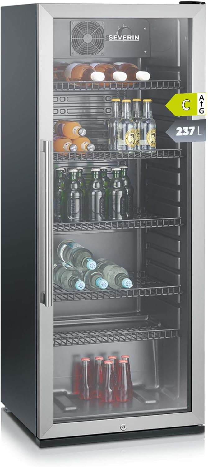 SEVERIN FKS 8841 Bottle Fridge with Integrated Lock and Integrated LED Lighting 237 L Capacity Black