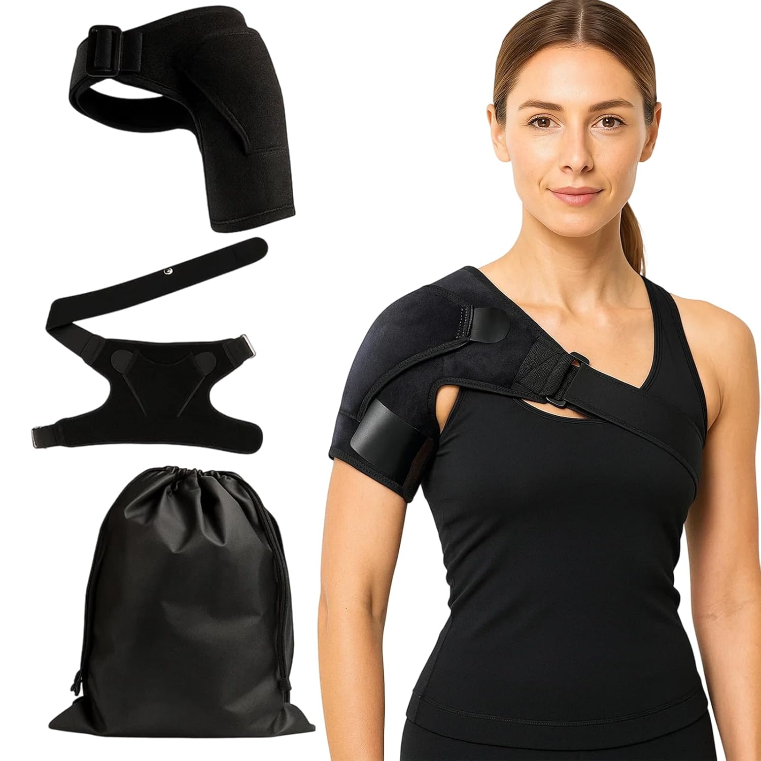 BrKern Shoulder Brace, Shoulder Support for Men and Women, Breathable and Adjustable Shoulder Bandage, for Stability and Pain Relief, Includes Storage Bag Home
