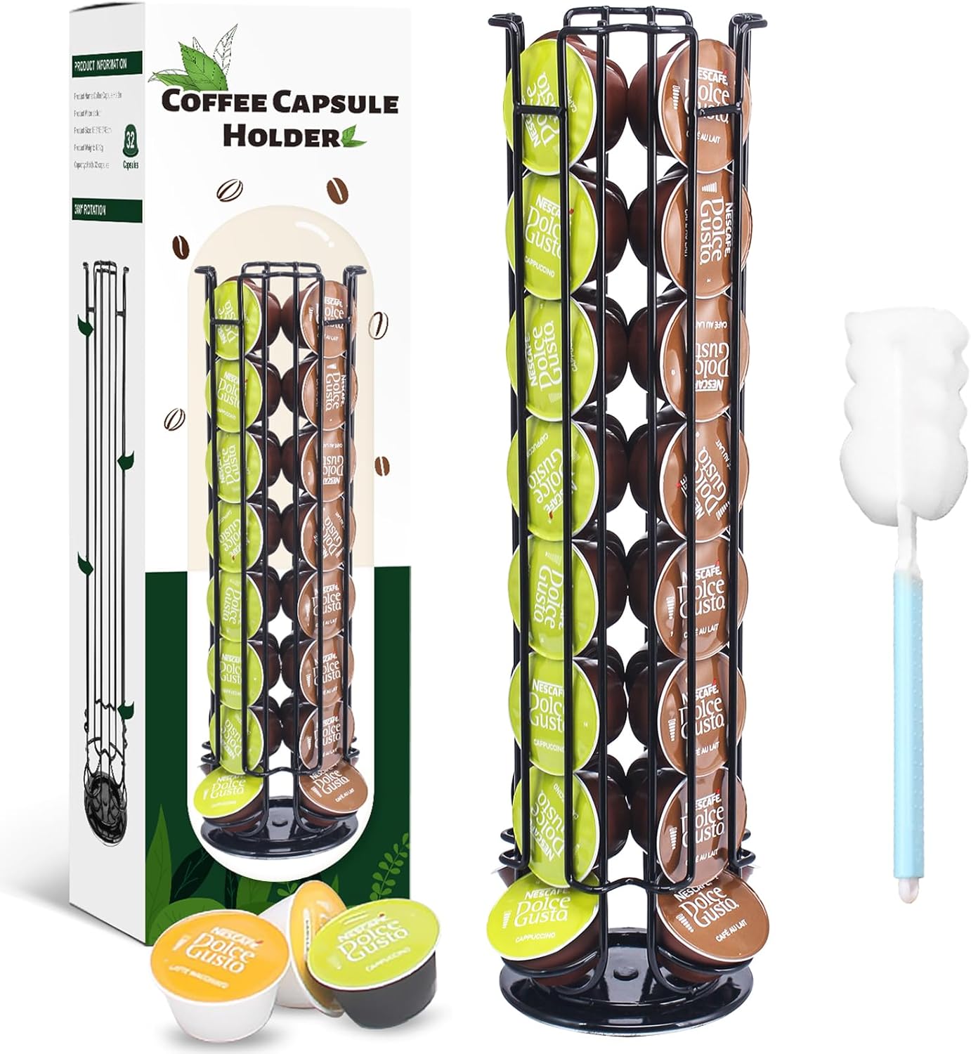 YUTUY Capsule Holder for 32 Pieces, Rotatable Coffee Capsule Stand, Stand for Coffee Capsules, Stylish Capsule Stand for Storage, Large Capacity (Capsules Not Included), Black