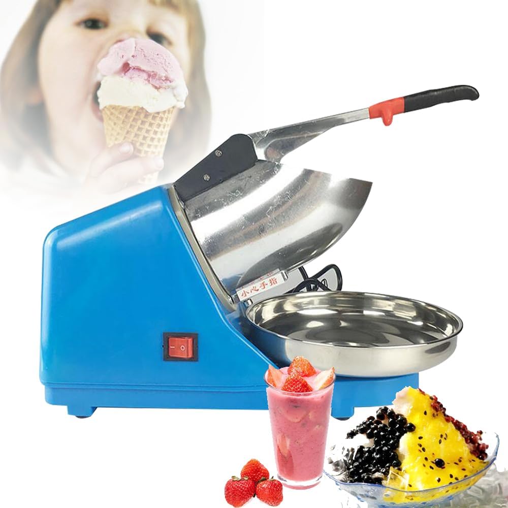 MIIWWOWO Ice Crusher Machine 380 W Electric Crushed Ice Maker Stainless Steel Ice Shaver Machine 65 kg/H Shaved Ice Maker Stainless Steel for Restaurants Snack Bars