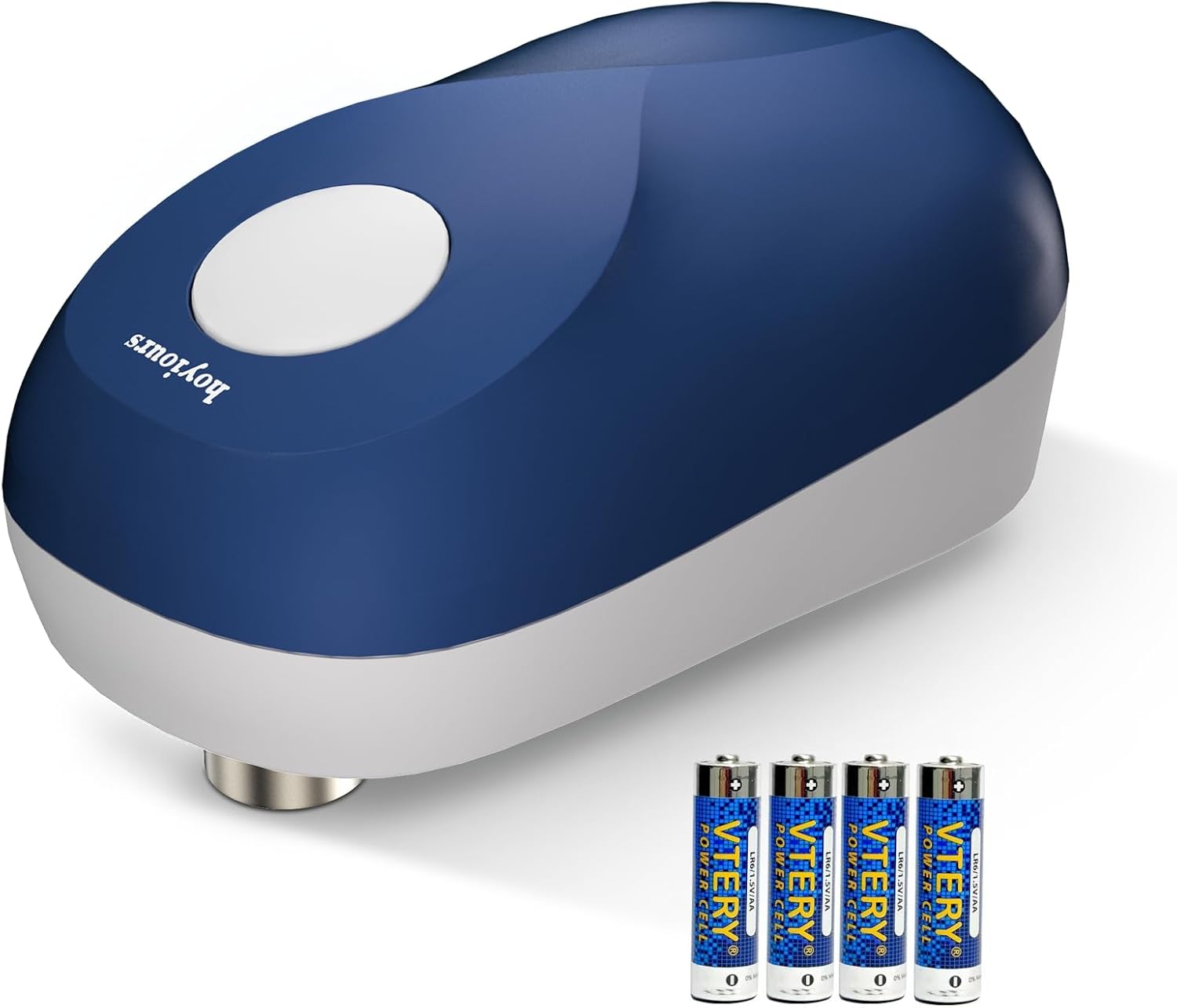 hoyiours Electric Can Opener, Automatic Can Opener with Auto Shut-Off, Cordless Can Opener for Arthritic Hands, Smooth Cutting Edge, 4 AA Batteries Equipped (Navy Blue)