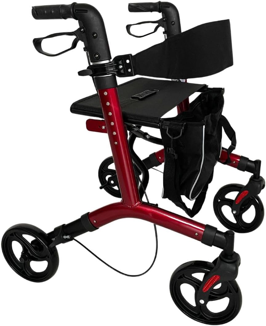 abc HOME | Rollator | Bag | Adjustable Height | Foldable (Red)