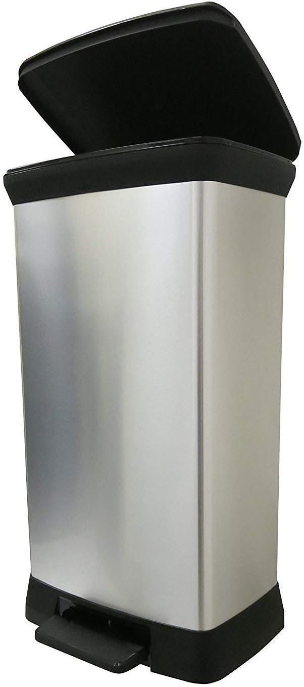Curver 50 Liter Metal Effect Pedal Deco Bin, Silver