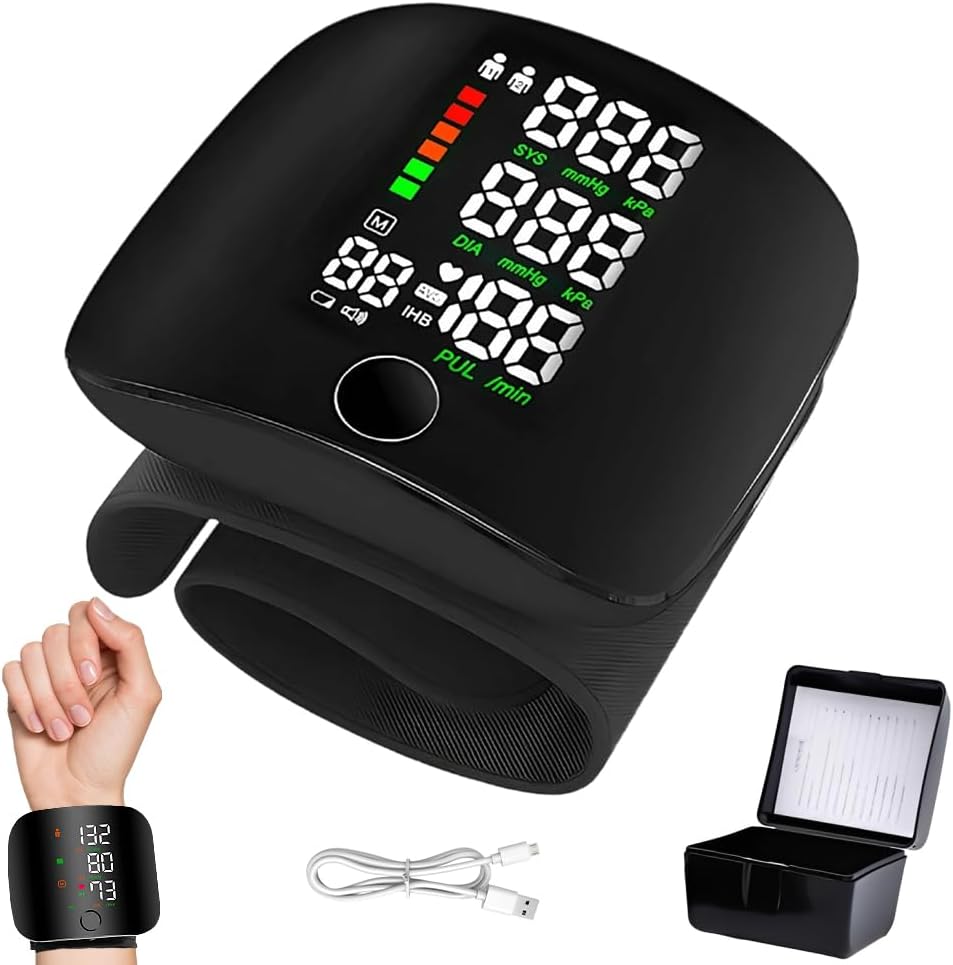 Gobesty Wrist blood pressure monitor, wrist blood pressure monitor with German pronunciation, automatic blood pressure monitor with 99x2 read memory & LED touchscreen, rechargeable