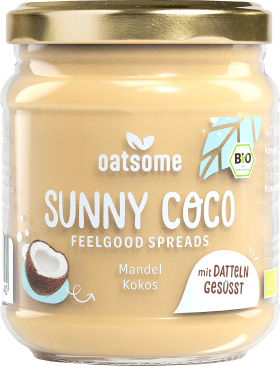 Oatsome Almond Butter Feelgood Spreads \'Sunny Coco\' with coconut, dates & Almond pieces, 200 g