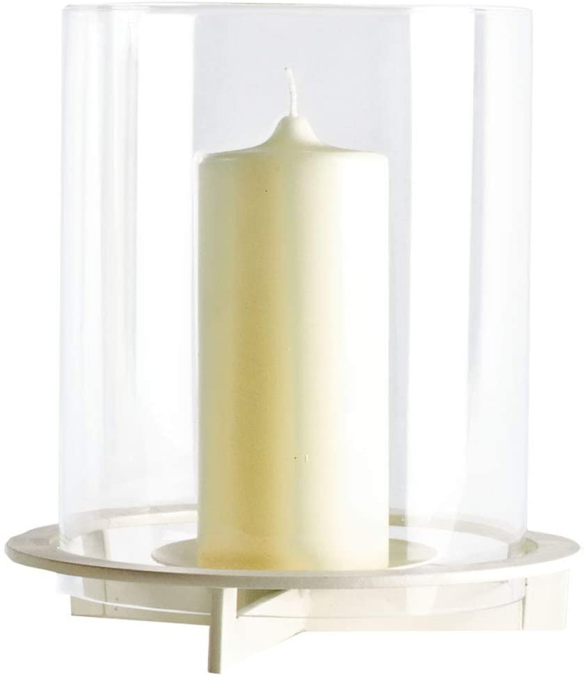 Varia Living Nobel Metal Lantern with Extra Large Glass Cylinder Modern Design for Large to Very Large Candles Antique White Iron Base