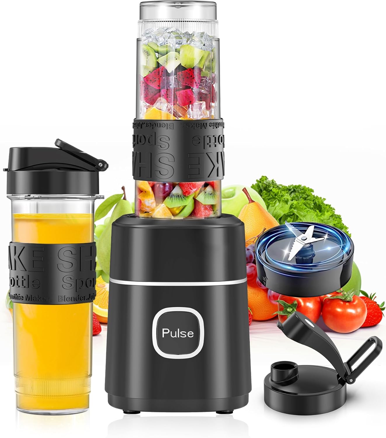 Mixer, Smoothie Maker, 500 W Mini Stand Mixer with 2 x 570 ml Tritan BPA Free Bottle, Portable Stainless Steel Blender, Low Noise, Easy to Clean 4-Blade System, for Any Type of Shake and Smoothie