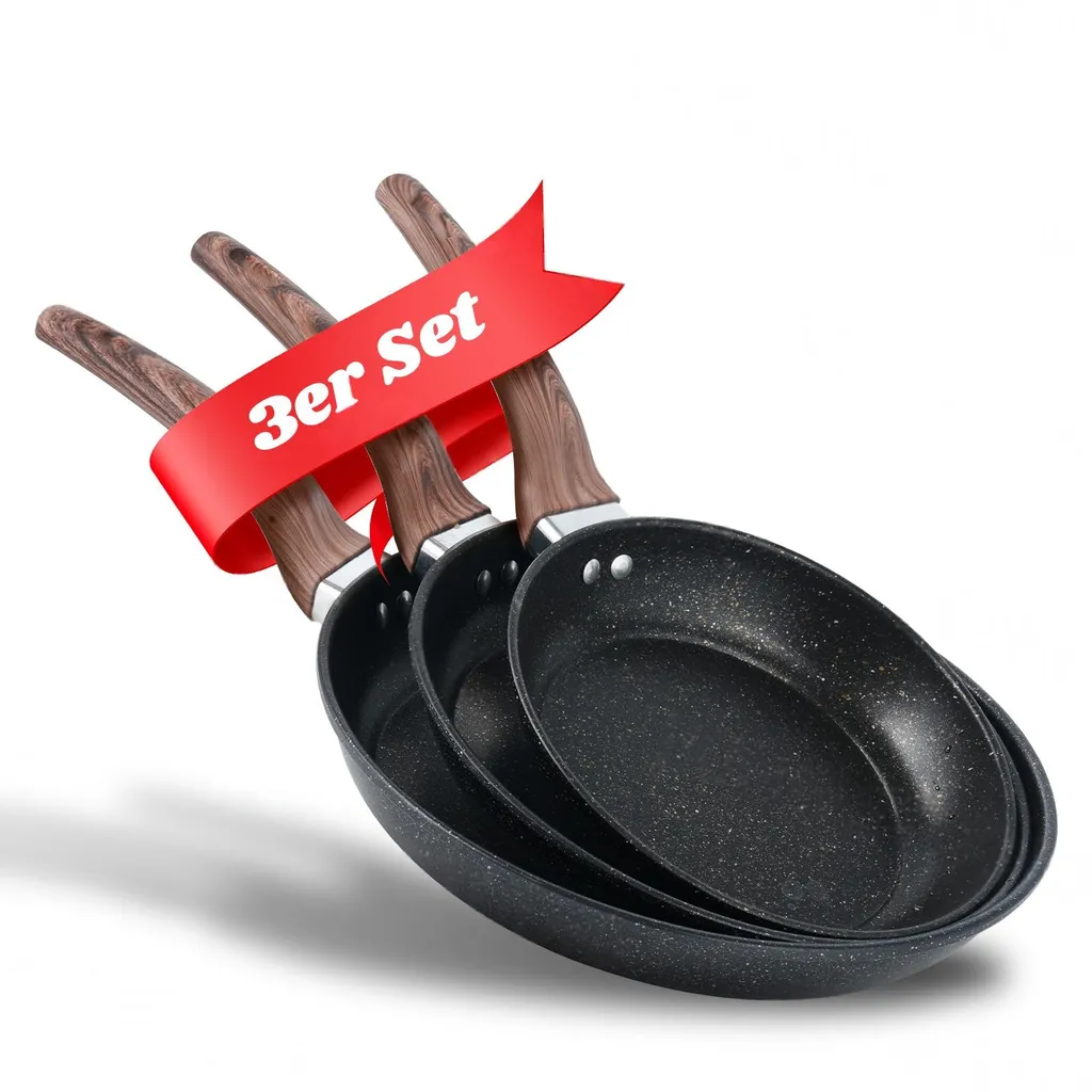 Qivee 3-piece frying pan set, 22/26/30 cm, suitable for all hob types, cast iron, non-stick