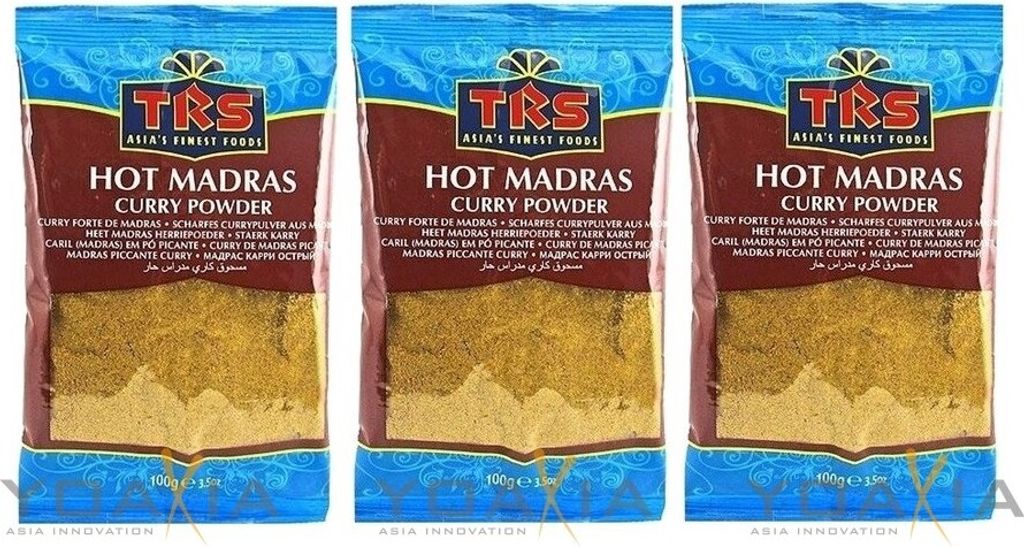 Pack of 3 TRS Hot Curry Powder from Madras (3x 100g) | HOT Madras Curry Powder 300g