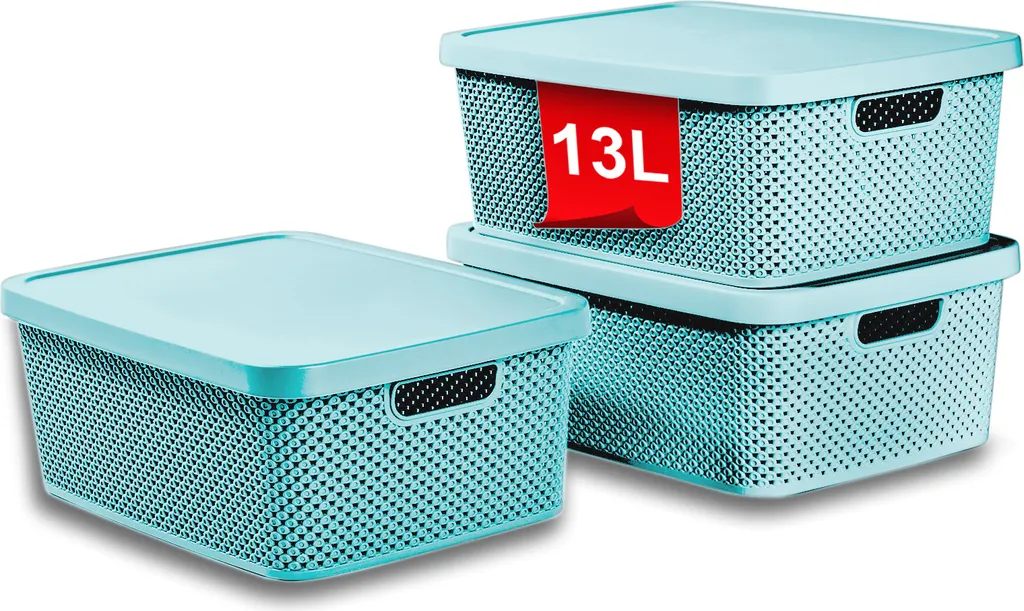 astor24 Set of 3 13L Aquamarine Storage Boxes with Lids, Baskets, Organizers