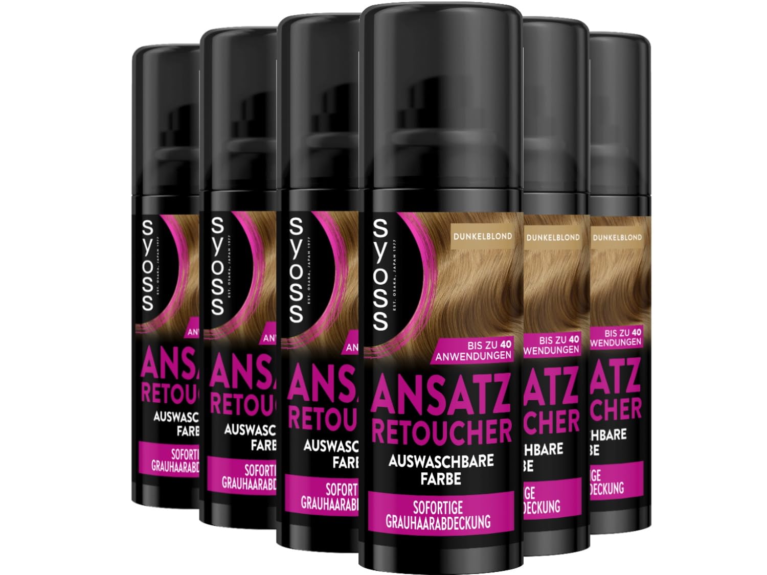 SYOSS Roots Retoucher Concealing Spray Dark Blonde (6x 120 ml), Roots Spray covers lighter and gray roots that are growing back, sweat and rainproof washable hair color up to 40 uses