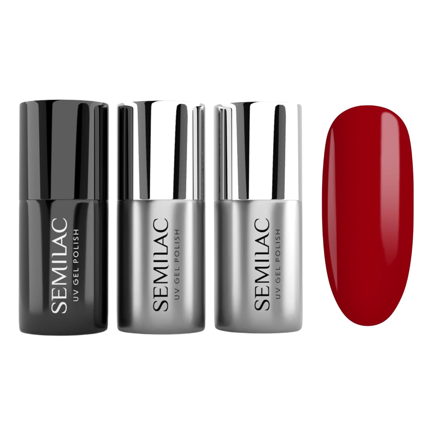 Semilac Classy Trio UV Nail Polish Set with Base, Top Coat & 345 Gorgeous Red, UV/LED Manicure