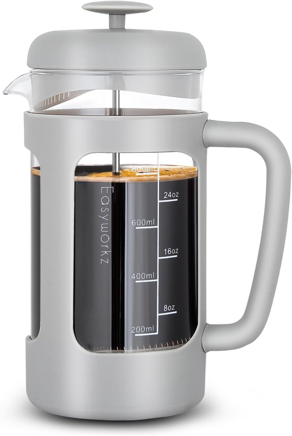 Easyworkz French Press 1000 ml Borosilicate Glass Coffee/Tea Maker with Soft Grip Handle, Light Grey
