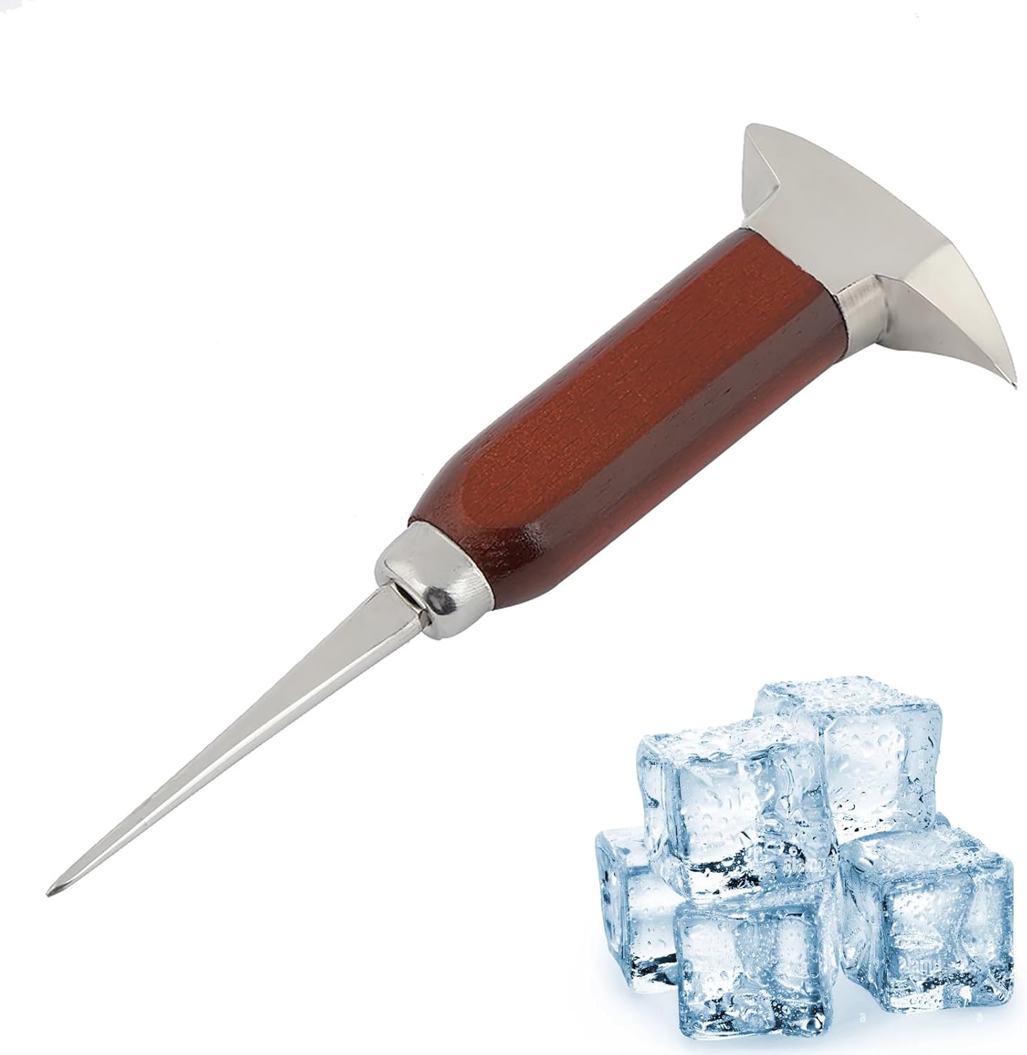 Ice Ax 17 cm, Stainless Steel Ice Crusher with Wooden Handle, Ice Chopper, Ice Chisel, Japanese Style, Ideal for Bars and Home