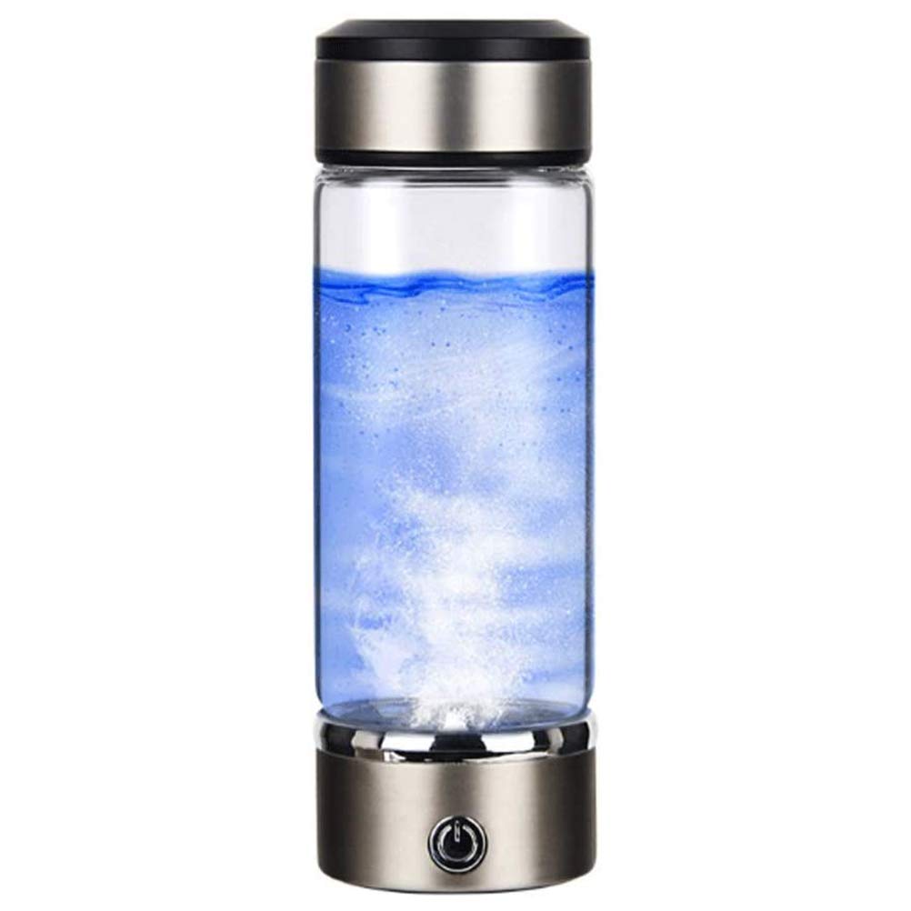 Rich Hydrogen Cup, Rechargeable Water Ioniser, Portable Glass Bottles with Alkaline Energy, 3 Minutes Microelectrolysis Hydrogen Production, silver