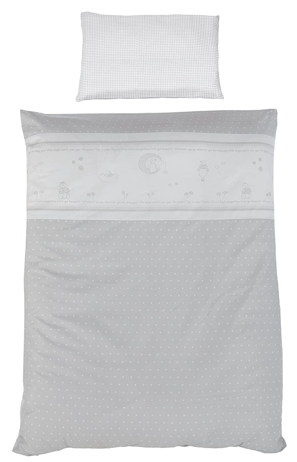 roba Bed Linen 2-Piece Set, Collection \'Lucky Angel Grey\', Children\'s Bed Linen 100 x 135 cm, 100% Cotton, Duvet and Pillowcase for Babies and Children