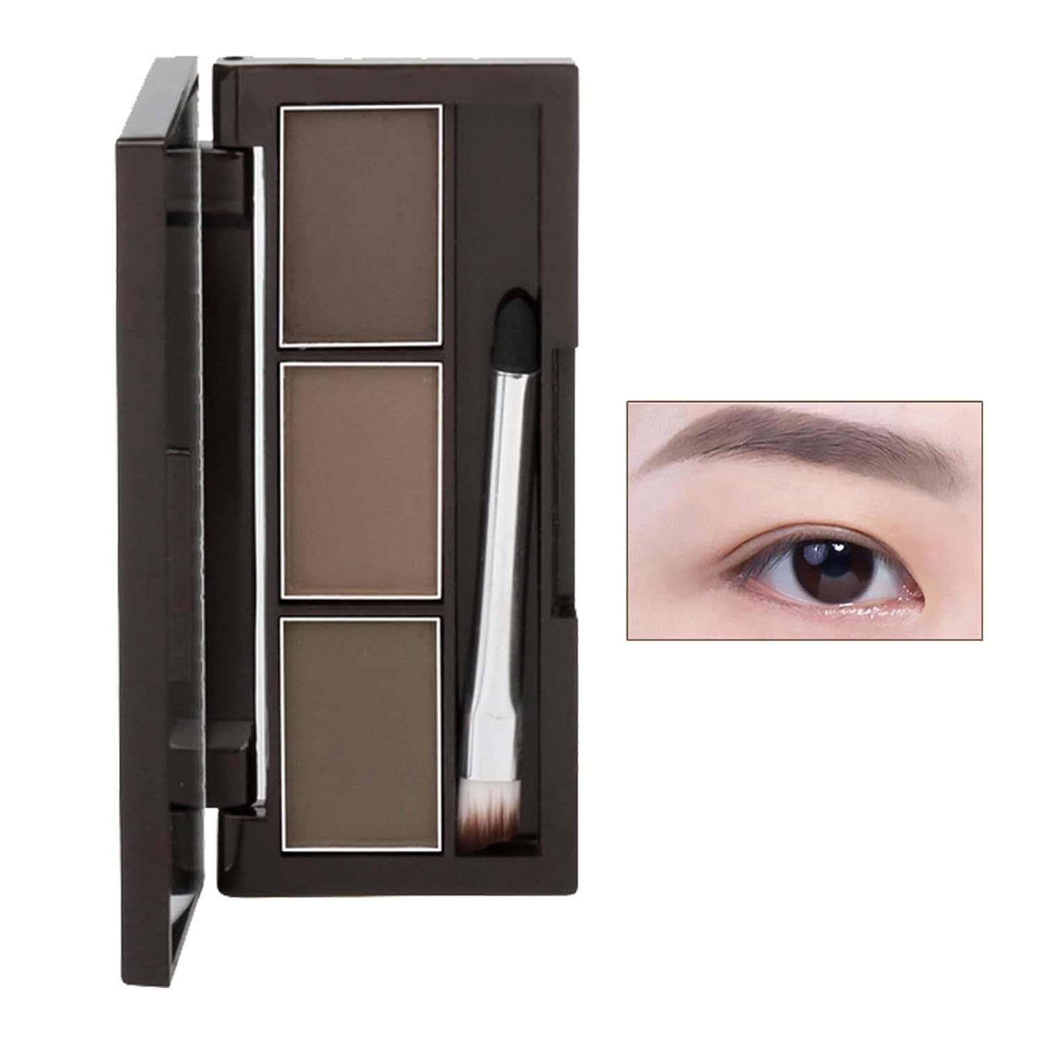 EONFAVE 3 Colour Eyebrow Powder, Brown Eyebrow Powder with Brush, Waterproof Eyebrow Powder, Long-Lasting, Multipurpose Eyebrow Colour, Matt, Fine Powder, Instant Result, Natural