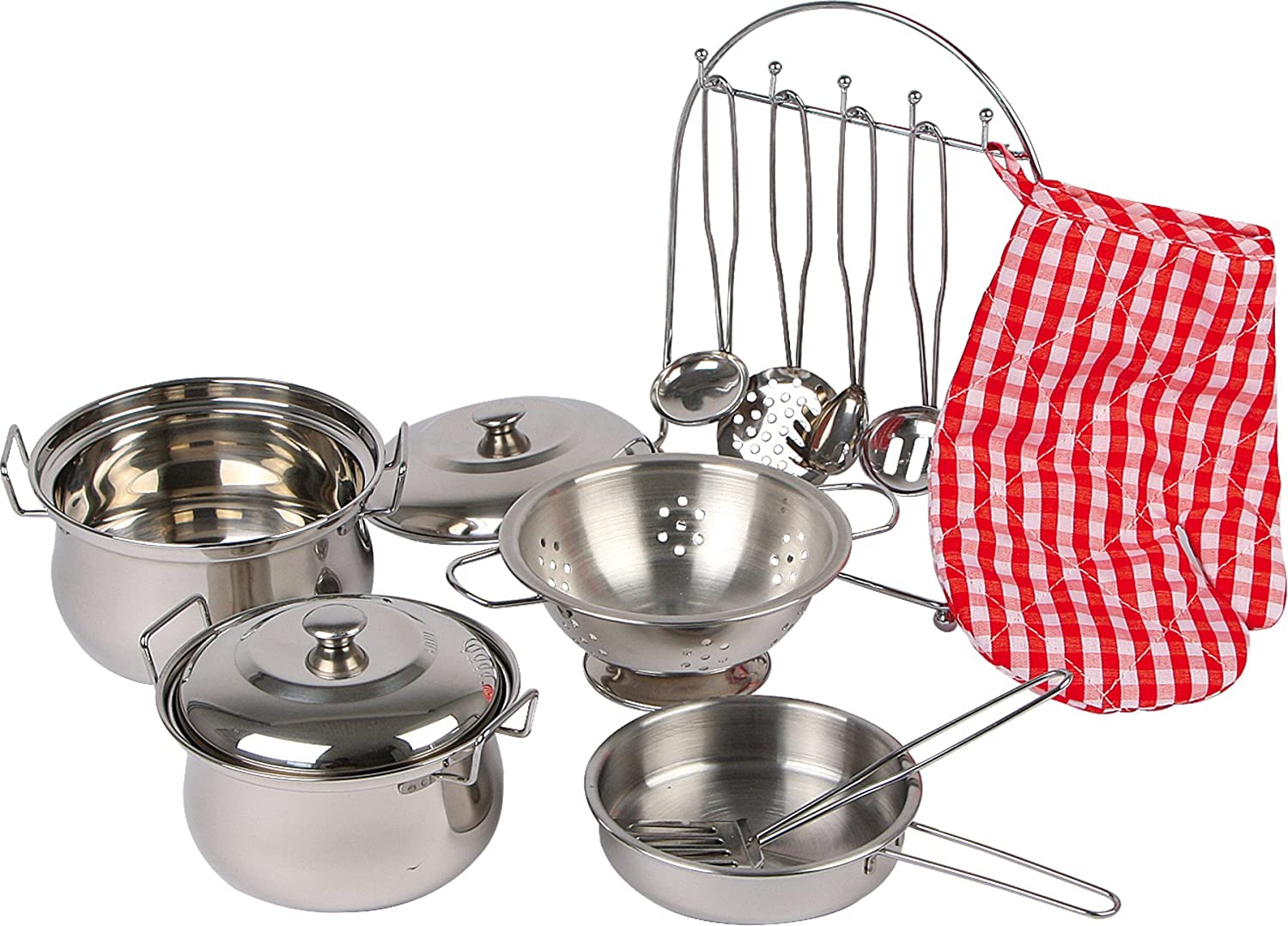 Small Foot Childrens Toy Metal Cooking Pots, Pans, Oven Glove & Utensils Set