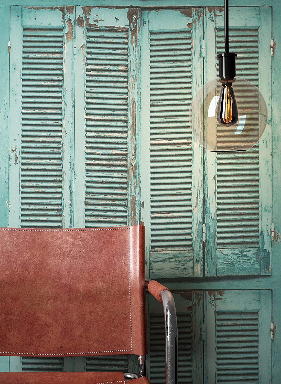 Newroom Design Newroom Wood Wallpaper Green Window Wood Country House Style Non-Woven Wall