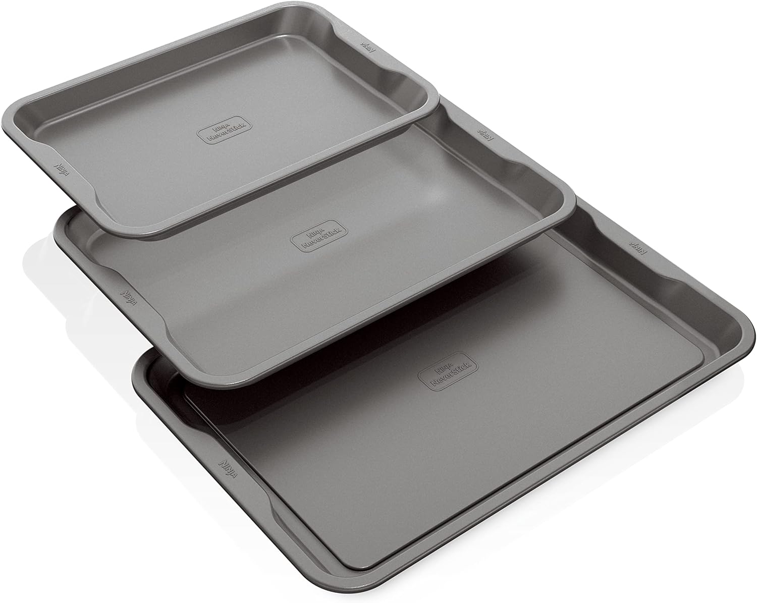 Ninja B33003 Foodi NeverStick Premium 3 Piece Baking Sheet Set, Non-Stick Oven Safe to 500 F with 9" x 13" Sheet, 10" x 15" and 11" x 17" Tray, Dishwasher Safe, Gray