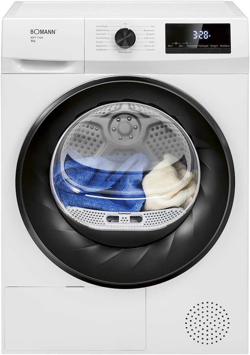 Bomann® Heat Pump Dryer 8 kg | No Water Connection Required | Dryer with anti-wrinkle function | Tumble Dryer 15 Programs | Condenser Dryer | Environmentally Friendly Coolant R290 | WPT 7154 White