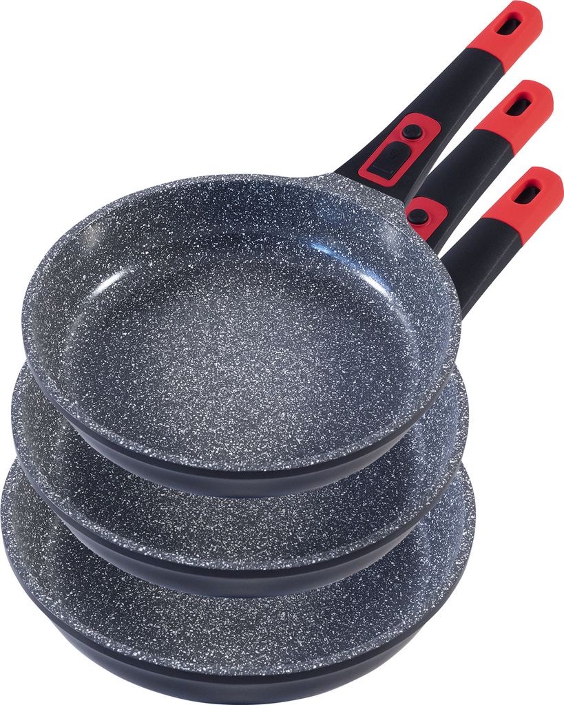 3-piece frying pan set KING® CLICK-GRIP / removable pan handles / pan sizes Ø20cm, Ø24cm, Ø28cm / with non-stick ceramic coating inside: FUSION TI