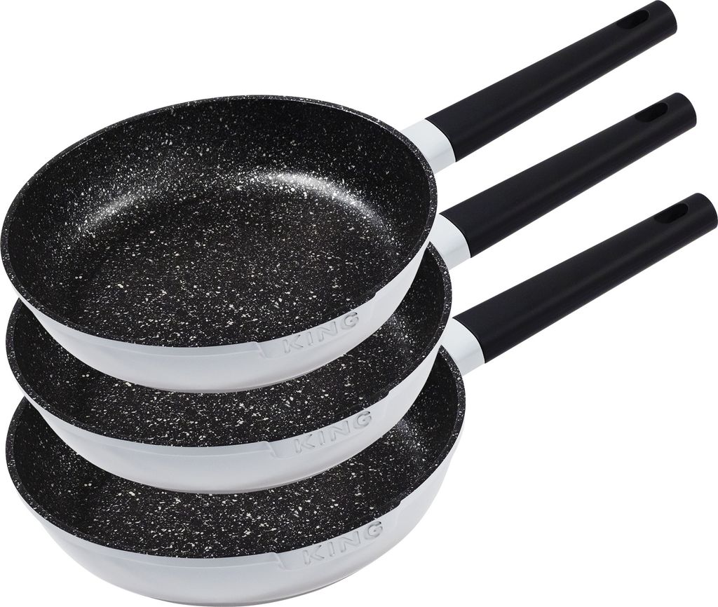 3-piece frying pan set / KING® SHINE GREY / Pan sizes Ø20cm, Ø24cm, Ø28cm / with non-stick ceramic coating inside: FUSION TI