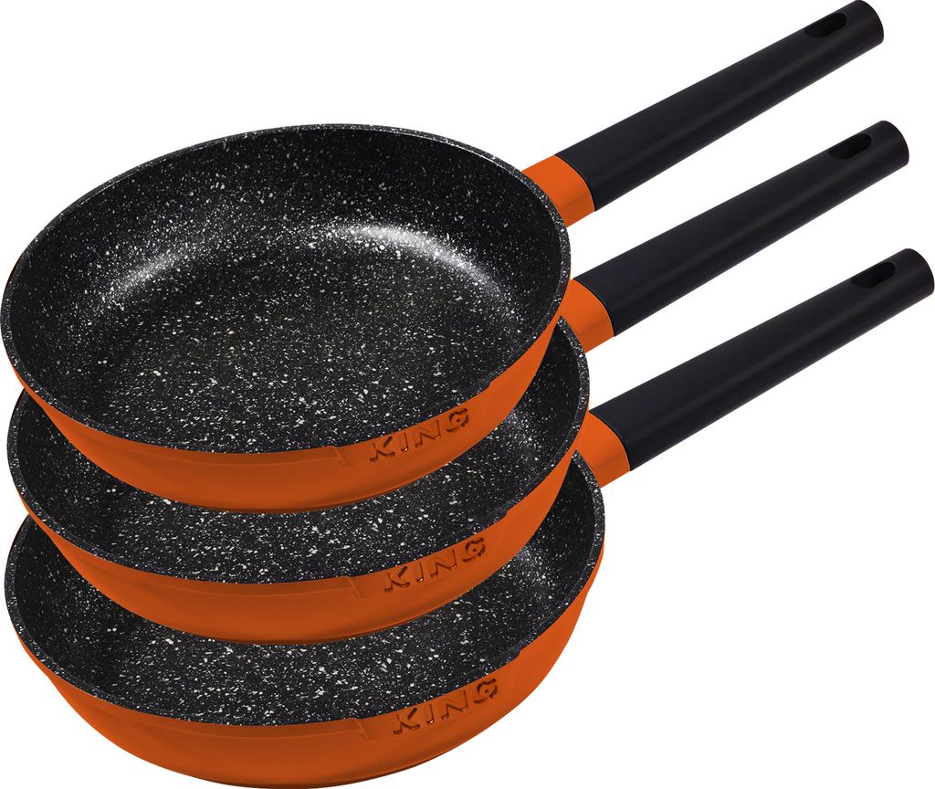 3-piece frying pan set / KING® SHINE ORANGE / Pan sizes Ø20cm, Ø24cm, Ø28cm / with non-stick ceramic coating inside: FUSION TI