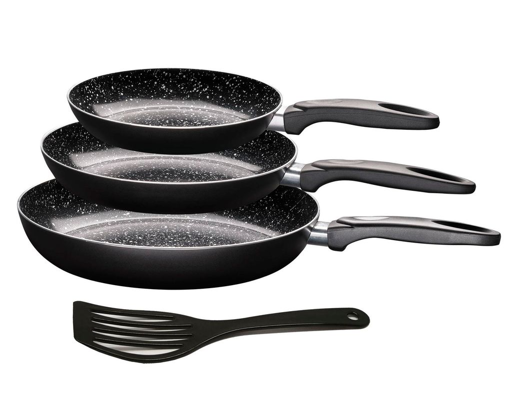 3-piece KING® Ceramics frying pan set with ceramic non-stick coating inside and out / Pan sizes: 20cm, 24cm, 28cm / dimensionally stable thermal base