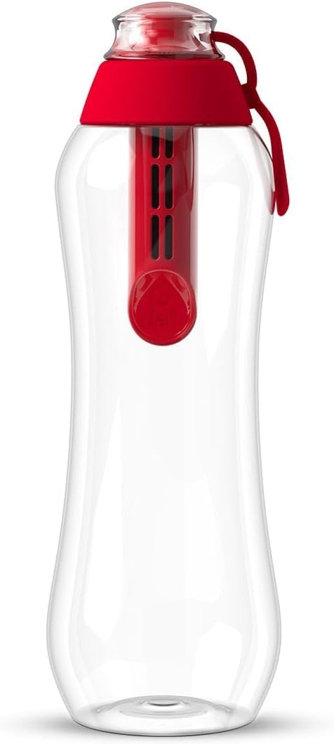 DAFI Store DAFI Water Bottle with Filter 0.5 L Red - Water Bottle with Water Filter, BPA-Free, Sports Bottle with Filtered Water for Travel - Filter Bottle Outdoor + Activated Carbon Filter Straw